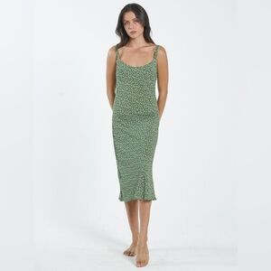 Thrills Bloom Mary Floral Green Summer Midi Dress Sz M/6